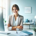 Femme professionnelle travaillant sur des modèles de contrats pour entrepreneurs, dans un environnement épuré et inspirant, illustrant l’accompagnement et l’autonomie.